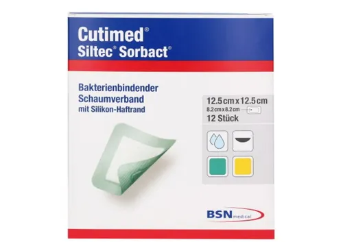 Cutimed Siltec Sorbact PU-Verband 12,5x12,5 cm - 12 Stück - Arzneimittel für Wundversorgung, mit innovativer Sorbact-Technologie zur effektiven Wundheilung und Infektionsprophylaxe.