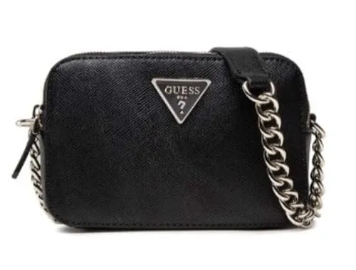 GUESS Noelle Crossbody Camera Bag Schwarz - Umhängetasche mit praktischen Kartenfächern und Reißverschlusstasche, ideal für stilvolle Aufbewahrung und einfachen Zugang.