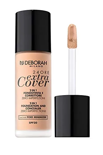Deborah Foundation 24ore Extra Cover N.0 Fair Rose SPF20, sehr hohe Deckkraft und langer Halt, Präzisions-Applikator für Concealer