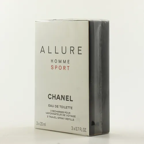 Chanel Allure Homme Sport Nachfüllung EdT Taschenspray 3 x 20 ml - Geschenkbox mit 3 x 20 ml Nachfüllung des frischen und dynamischen Eau de Toilette, perfekt für unterwegs und ideal als Geschenk für den modernen Mann.