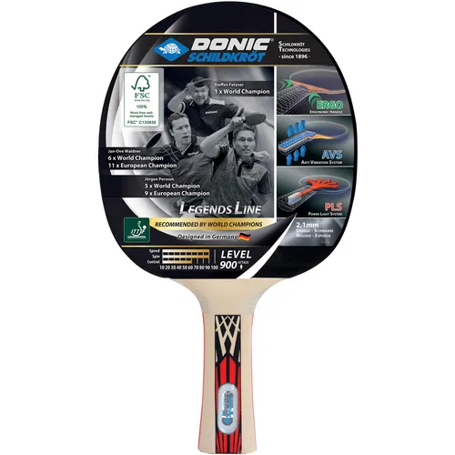 Donic-Schildkröt Legends 900 Tischtennisschläger - Tischtennisschläger mit konkaven Holzgriff und 2.1 mm starkem Schwamm für optimale Kraftübertragung; ideal für präzise Schläge und weniger Vibration beim Spiel.