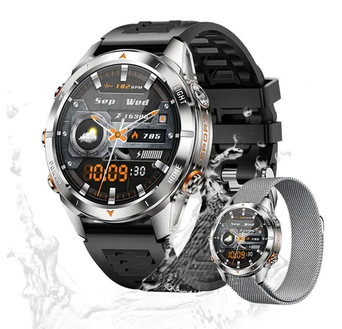 Valdus Herren's Telefonfunktion IPX8-3ATM Wasserdicht Fitness-Tracker Smartwatch (1.46 Zoll, Android/iOS), Stilvolle Fitnessuhr mit Herzfrequenz, Schlafanalyse & Musiksteuerung