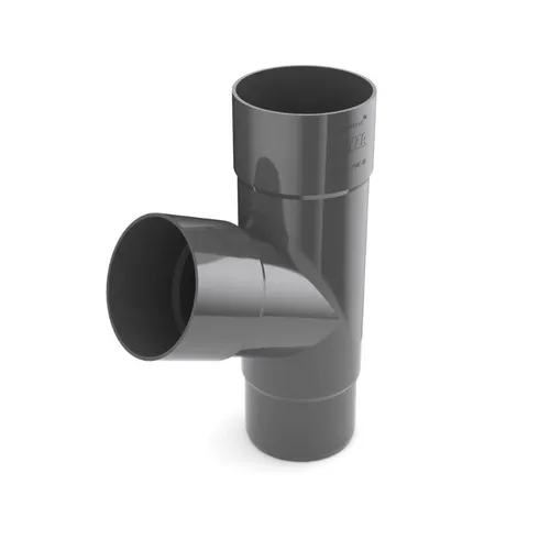 Regenrinne T-Stück 63mm Graphit für Fallrohr - Hochwertiges T-Stück aus UV-beständigem Kunststoff, ideal zur Erweiterung Ihres Dachrinnensystems. Mit modernem Graphit-Design für eine schnelle Montage und zuverlässige Regenwasserableitung.
