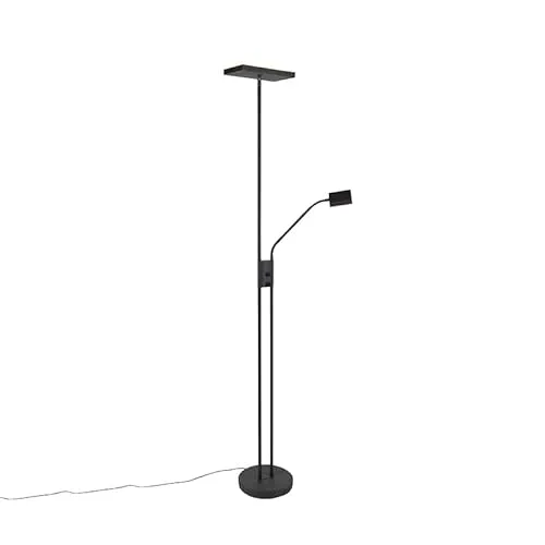 Qazqa Jazzy - Dimmbarer Design-Uplighter mit Leselampe in Schwarz - Eleganter eckiger Uplighter für Wohnzimmer und Schlafzimmer. Inklusive Dimmer und LED-Leuchtmittel für individuelle Lichtstimmung.