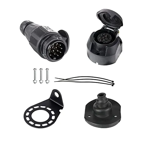 BEIJISTAR Anhängerstecker 13 Polig & Anhängersteckdose 13 Polig mit Gummidichtung und Metallhalterung, 12V Wasserdichter 13 Poliger Anhängerstecker und Steckdose, für LKW RV Autos Anhänger Zubehör