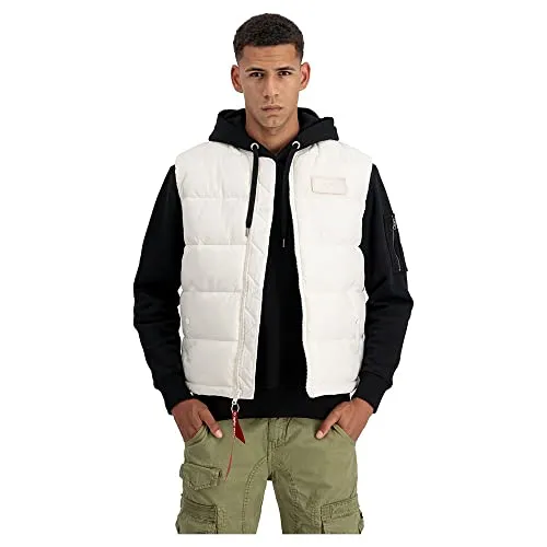 Alpha Industries Puffer Vest LW für Herren - Jet Stream White - Herren-Weste im Regular Fit mit Klettverschluss, Rippkragen und stylischem
