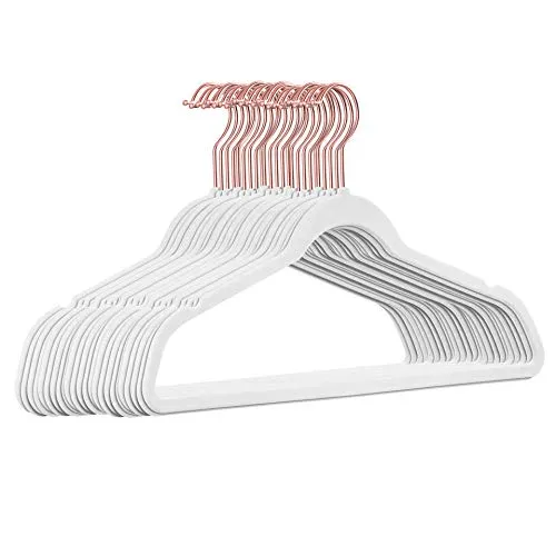Stück hochwertige Samt Kleiderbügel in der Farbe Weiß mit Rosegold Look Haken/Anti-Rutsch/von StickandShine 25
