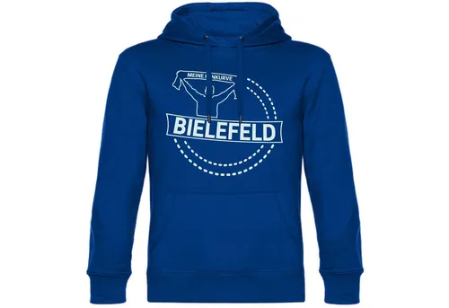 multifanshop Kapuzensweatshirt Bielefeld - Meine Fankurve - Hoodie blau S - Herren-Sweatshirt in sportlichem Design, aus 80% Baumwolle für hohen Tragekomfort, perfekt für Fans in der blauen Fankurve.