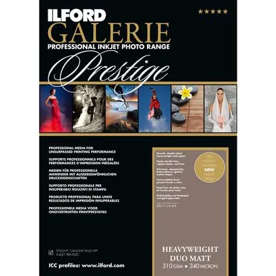 Ilford Druckerpapier GALERIE Prestige Heavyweight DUO Matt A3+ - Fotopapier mit exzellenter Tintenaufnahme, ideal für professionelle Fotoalben und Displays. 310g/m², hochweiße, glatte Oberfläche, 50 Blatt.