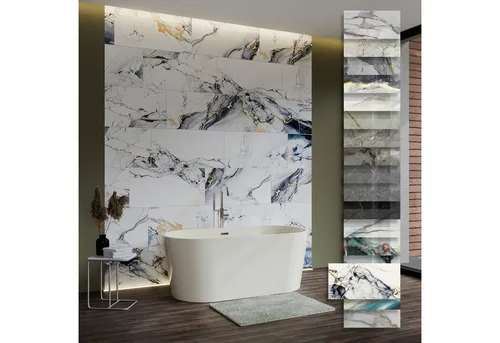 Hexim Wandpaneel, (Marmoroptik 3 Stück 78x39cm SPC Kunststoff Innen & Außenbereich Granit Steinoptik