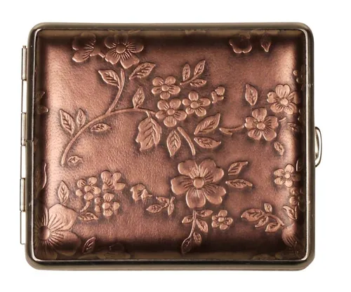 vom Hofe Bogenetui Zigarettenetui Blumen bronze 2-seitig 18 Kingsize Nickelrahmen, made in Germany