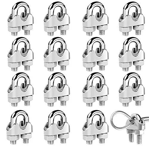 16Pcs Drahtseilklemme M6 Bügelseilklemme Edelstahl Klemme Seilklemme U Bolzen Bügelseilklemme für Drahtseil, StahlKabel