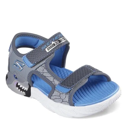 Skechers Creature Jungen Splash Wandersandalen, Anthrazit - Wanderschuhe mit beleuchteter Zwischensohle und Hai-Motiv für Spaß und Sichtbarkeit. Flexible Traktions-Laufsohle und gepolstertes Komfort-Fußbett sorgen für Grip und ganztägigen Komfort.