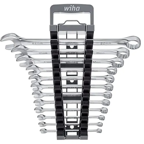 Wiha 45321 Ring-Maulschlüssel-Satz 13-teilig - Werkzeug-Set mit 12 Schlüsselweiten (6-22mm), ideal für starken Halt und präzises Arbeiten an engen Stellen dank 15° Maulstellung. Hergestellt aus robustem Chrom-Vanadium-Stahl für Langlebigkeit.