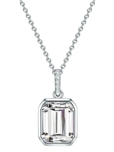 Trilani Damen Ankerkette aus 925/- Sterling Silber - Ketten für Damen, elegante Halskette mit Zirkonia im Smaragd-Schliff, ideal für Hochzeiten und besondere Anlässe, in edlem Lederetui verpackt.