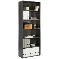 Schwarzes Regal mit 6 Fächern - Praktisches schwarzes Regal für Ihr Home-Office mit 6 offenen Fächern. Flexibel einstellbare Einlegeböden sorgen für individuelle Ablageflächen und Ordnung am Arbeitsplatz. Maße: ca. 81 x 215 x 36 cm.