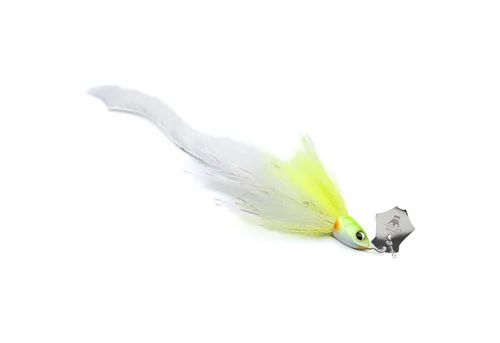 BIM Tackle Chacha Bait Mini Bladed Bucktail Jig Chart White - Ein innovativer Bladed Jig für Raubfischangler, der durch seine beeindruckende Vibration und Bewegung im Wasser überzeugt. Vielseitig einsetzbar und ideal für Hechte, Welse und Barsche. Perfekt für kreative Angler, die Abwechslung suchen!