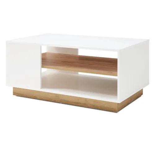 Lomadox Couchtisch CELLE-61 - Eleganter Couchtisch in Weiß und Grandson Oak, ideal für stilvolle Wohnzimmer. Mit kompakten Maßen von 100x60 cm und einer Höhe von 46 cm bietet er viel Platz für Getränke und Snacks.