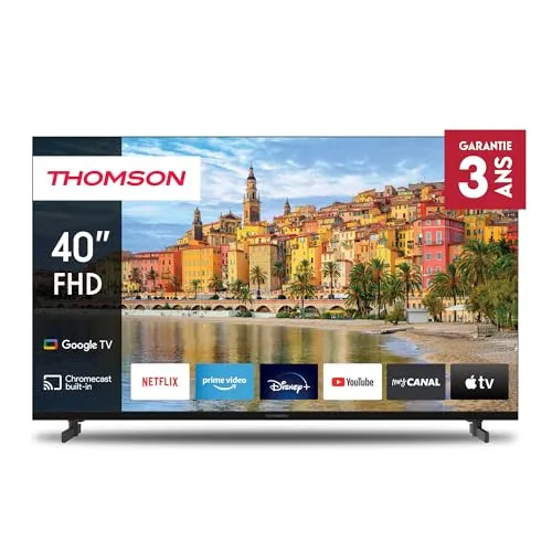 Thomson 40 Zoll LED Full HD Google Smart TV - Fernseher mit 40 Zoll, FHD-Auflösung und Google TV für personalisierte Inhalte. Genießen Sie Dolby Vision IQ und Dolby Atmos für ein beeindruckendes Seherlebnis.