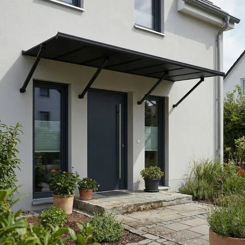 Haustürvordach  Augustine 91 x 294  cm  Alu Graue Paneele Polycarbonat | Canopia