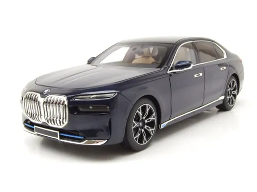 BMW i7 2022 blau metallic Modellauto 1:18 Minichamps - Modellauto im Maßstab 1:18, detailgetreu mit offenen Hauben und Türen, perfekt für Sammler und BMW-Fans.