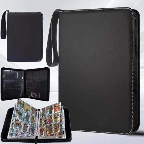Sammelalbum für Karten,Sammelkarten Album 50 Seiten 900,Transparent Card Binder 7 * 9.2cm Wasserdicht PU Leder Sammelalbum Karten, Verwendet zum Sammeln von Spielkarten und Sportkarten(Schwarz)