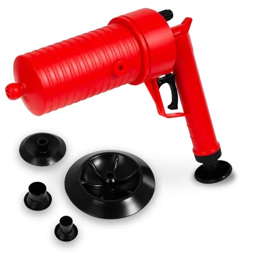 EBERTH Pressluft Rohrreiniger zur effektiven Reinigung von Waschbecken, Toiletten und Duschen, Abflussreiniger Pressluft Pistole, 4 Aufsätze Ø 4,5-20 cm, Reiniger WC, Abfluss, gegen Verstopfungen