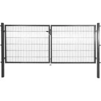 Produktbild Solid Doppeltor Stahl Anthrazit mit Füllung für Doppelstabmatte 120 cm x 300 cm