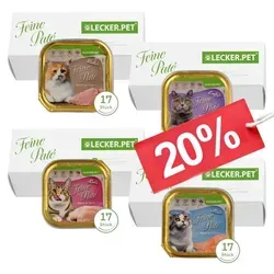 Lecker.Pet® Feine Paté Katzenfutter Mix - 68 x 100g Schalen - Genießen Sie die Vielfalt von Lecker.Pet® Feine Paté für Katzen! Getreidefreies Premium-Nassfutter in 4 Sorten, ideal portioniert für Abwechslung und Genuss bei jeder Mahlzeit.