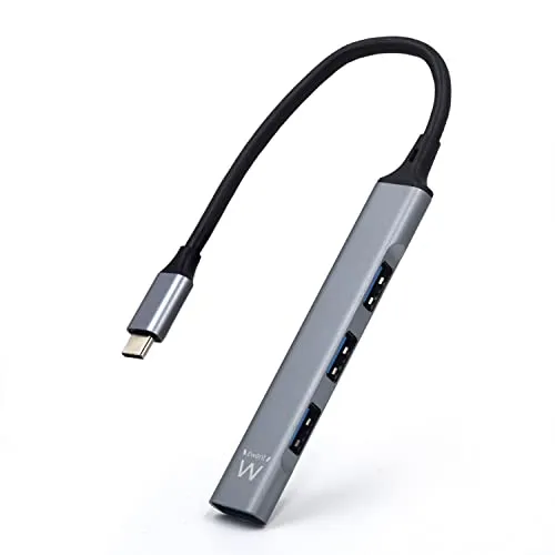 Ewent EW1145 USB C Hub, 4 Port Ultra Slim Data Hub with 3 USB A 2.0 Ports, 1 USB A 3.2 Port, Slim Type A Hub for Macbook Pro/Air, Laptop, PS5/PS4 and Mac OS, Windows, Android Aluminum