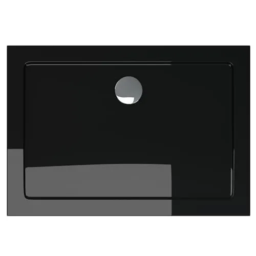 doporro Duschtasse Duschwanne 75x100x4 flach inkl. Ablaufgarnitur AL01 aus Acryl in Schwarz DIN-Anschlüsse für bodenebene Montage geeignet Faro2