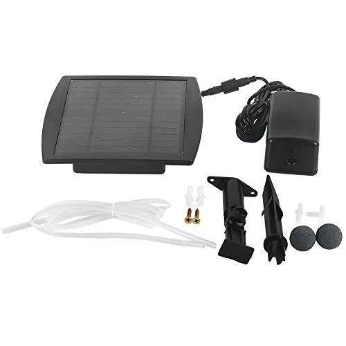 SOULONG Sauerstoffpumpe, Solar Elektrische Luftpumpe mit Akku für Aquarium Teich Gartenteich 1L/Min Solarpanel: 6 V 2,4 W 420 mA (LBH) 9,1 x 17 x 2,1 cm