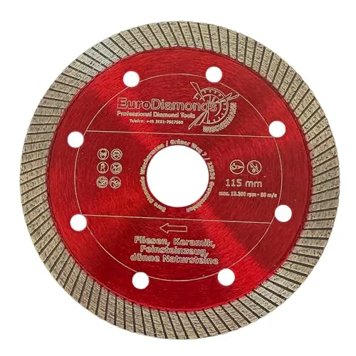 EDW RED DIAMOND Diamantscheibe Fliese Feinsteinzeug 115 mm x 10 mm x 22,2mm Profi Turbo Diamant-Trennscheibe Fliesenscheibe für Winkelschleifer