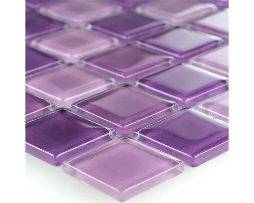 Mosafil Mosaikfliesen Glasmosaik Fliesen Lila Mix 25x25x4mm, Glas 32.700x30.200, lila, Verlegefertig auf ein Netz geklebt - Frostsicher - Wasserfest