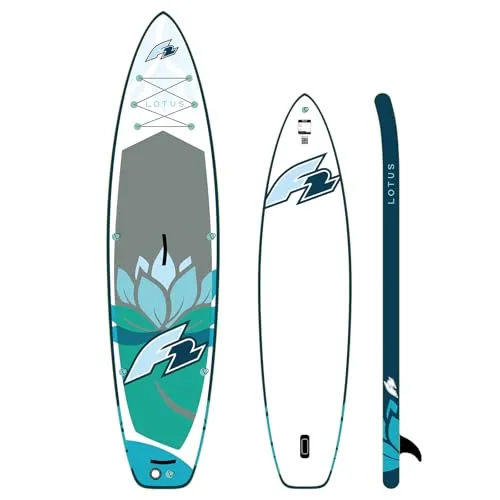 F2 SUP Stand Up Paddle Board Lotus Damen 311cm - Blau - Boards für Stand-Up Paddling: Stabil & zuverlässig mit ausgeglichener Volumenverteilung, ideal für entspannte Touren – stilvolles Lotus-Design und komfortables Diamond-EVA-Deckpad.
