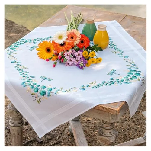 Tischdecke Kreuzstich Stickpackung Eukalyptus 80x80cm