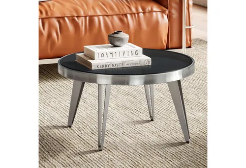 FineBuy Couchtisch Glas Metall 60x60x33 cm - Beistelltisch fürs Wohnzimmer, eleganter runder Tisch mit verspiegelter Glasplatte und stabilem Metallgestell – ideal für Snacks und Getränke.