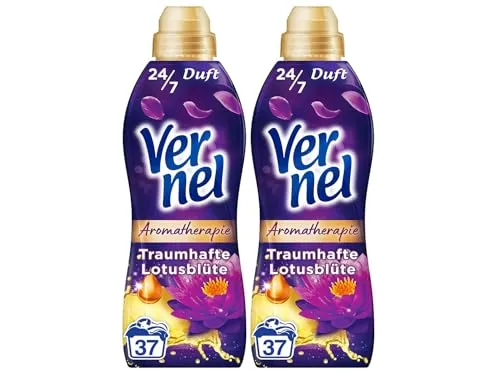 VERNEL Aromatherapie Traumhafte Lotusblüte Weichspüler 2x 37 WL (74 Waschladungen), langanhaltender Wäscheduft mit ätherischen Ölen für 24/7 Frische, recycelbare Flasche