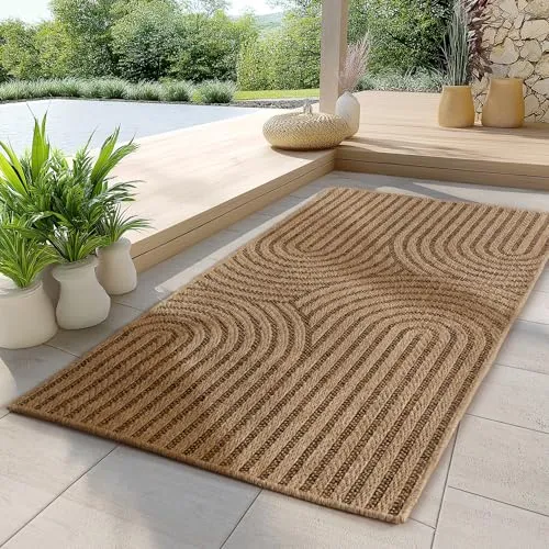 Carpettex Indoor Outdoor Teppich wetterfest, robust, pflegeleicht im natürlichen Jute-Look, ideal für Wohnzimmer, Küche, Terrasse, Garten und Balkon, 80x250 cm