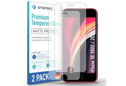 smartect Displayschutzglas Schutzglas Panzerfolie Matt für iPhone SE 2022 / 2020, Set, 2 Stück, Schutzfolie Glasschutz Bildschirm