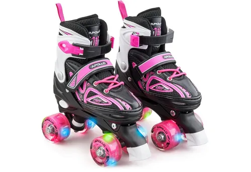 Apollo Rollschuhe LED Rollschuhe - Größenverstellbare Quads für Kinder - Inliner für Mädchen und Jungen, größenverstellbar von 31-42, ideal für Einsteiger und Fortgeschrittene, mit sicherem Verschluss und LED-Rollen für mehr Spaß beim Rollschuhlaufen.