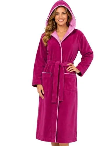 Morgenstern Bademantel Damen mit Kapuze aus 100% Baumwolle, Frottee, Größe M