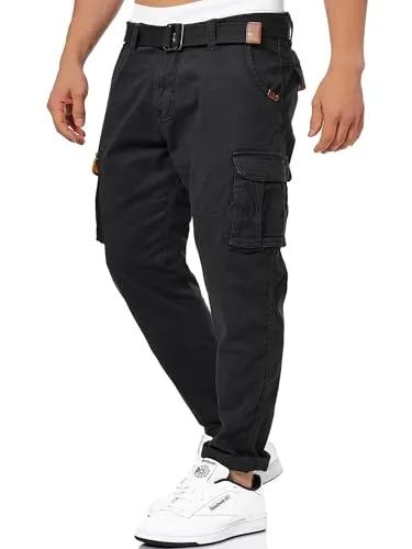 Indicode Cargohose Mathen - Elastische Baumwoll-Qualität mit Gürtel, Blau, Größe M - Wanderhosen aus pflegeleichtem Material, ideal für Outdoor-Aktivitäten und Freizeit mit elastischem Tragekomfort.