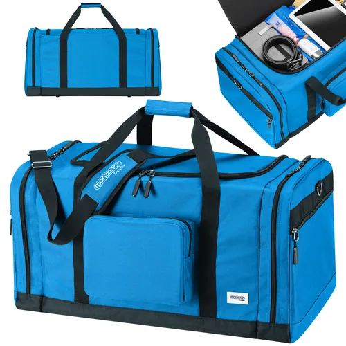 Monzana Reisetasche 104055 blau, 90 Liter - Geräumige Reisetasche aus strapazierfähigem Polyester mit 90 Litern Volumen, ideal für Reisen. Ausgestattet mit mehreren Taschen, verstellbarem Schultergurt und Kunststofffüßen für Stabilität.