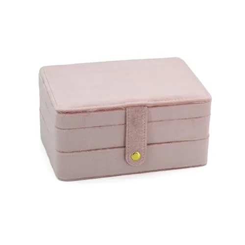 Schmuckkästchen, kleiner Reise-Schmuck-Organisator, tragbarer Schmuckkoffer für Frauen, Mädchen, Geschenk, doppelte Lagen PU-Leder-Schmuckhalter für Ringe, Ohrringe, Halsketten - Pink(velvet)