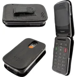 caseroxx Ledertasche mit Gürtelclip kompatibel mit Gigaset GL590 / GL595 aus Kunstleder, Tasche mit Gürtelclip und Sichtfenster - Schwarz