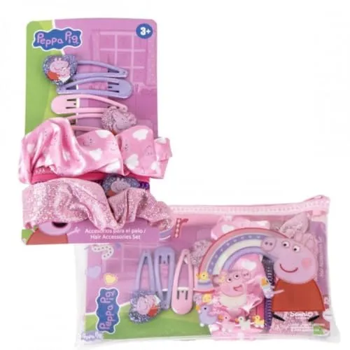 Peppa Wutz Beauty-Set | Etui mit Klammern, Strumpfbändern und Scrunchies für Mädchen | Kinder-Set mit Peppa und Schorge-Design