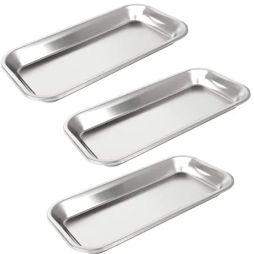 JJiaoLinin 3 Stück Instrumententablett Edelstahl, Klein Medizinisches Tablett Labor Tablett Rechteckig, Klein Fütterung von HaustierenTablett, für Labor-Servierplatten, 22,5 * 12 * 2 cm