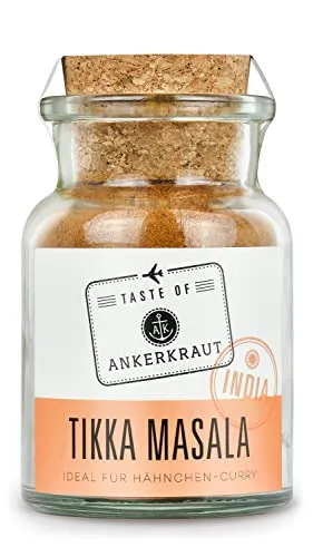 Ankerkraut Tikka Masala Gewürz Indien, 70g im Korkenglas, Lecker Curry mit Hähnchen, Gemüse, Reis Selber Zu Hause Kochen, Chicken Curry Zuckerfrei in Premium Qualität