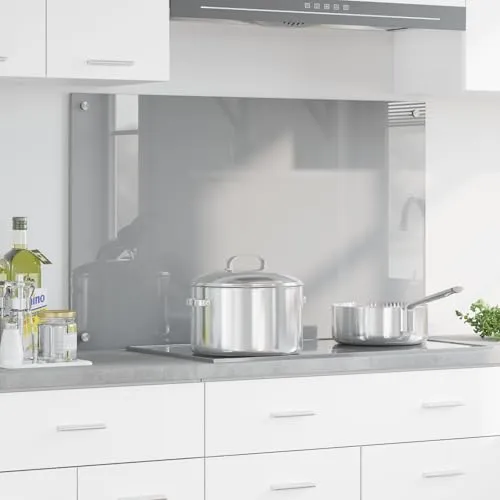 vidaXL Küchenrückwand Hellgrau 100x60x0,6 cm Hartglas - Spritzschutz für Pfannen, aus hitzebeständigem Einscheibensicherheitsglas, modern und pflegeleicht - ideal für eine stilvolle und hygienische Küche.